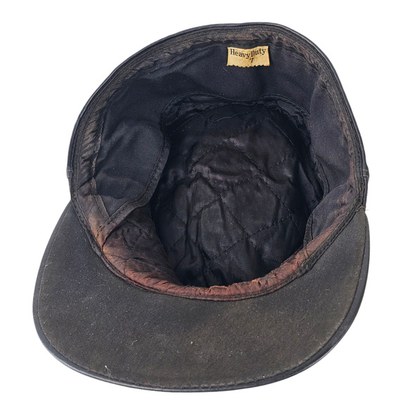 Vintage man's black leather work cap hat with bill size Small - Picture 4 of 7